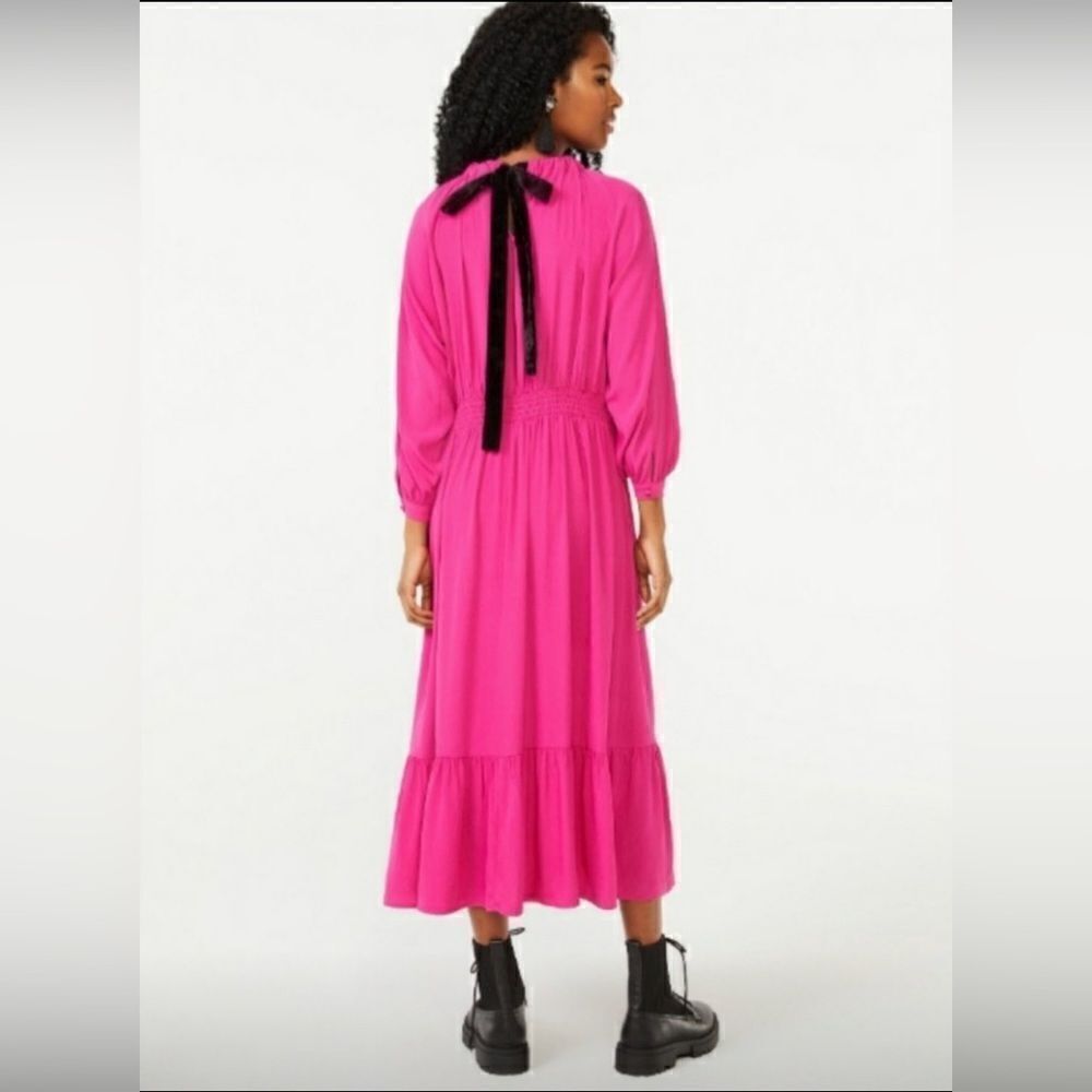Scoop Hot Pink Blouson Midi Dress with Bow in Back sz XL